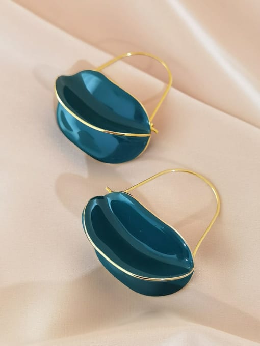 14k Gold [blue] Brass Enamel Geometric Vintage Stud Earring